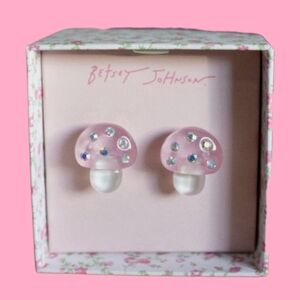 🍄Betsey Pink Mushroom Cap Earrings with Sparkling Iridescent Crystals - NWT&B
